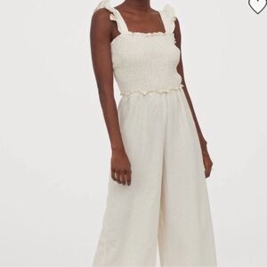 NWT H & M Linen Blend Cream Wide Legged Jumpsuit